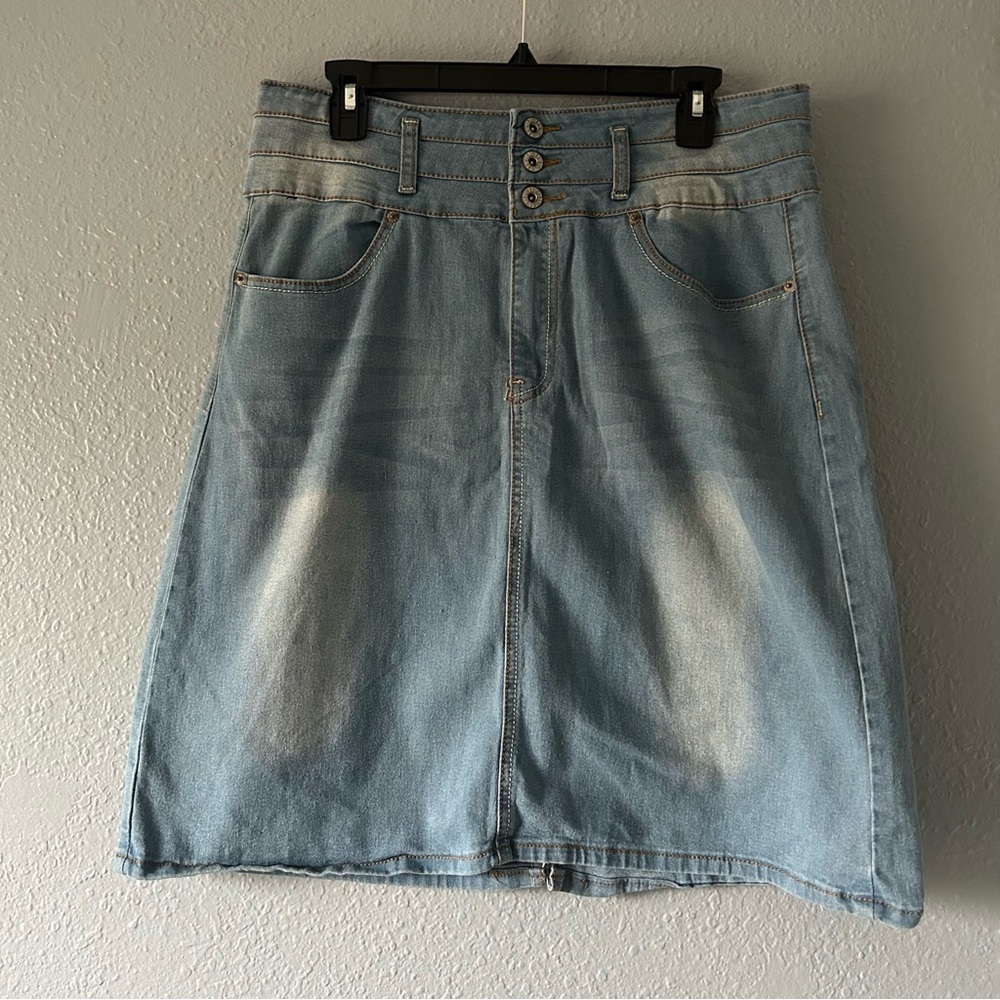 Be Girl Light Wash Midi Denim Skirt - Picture 2 of 6